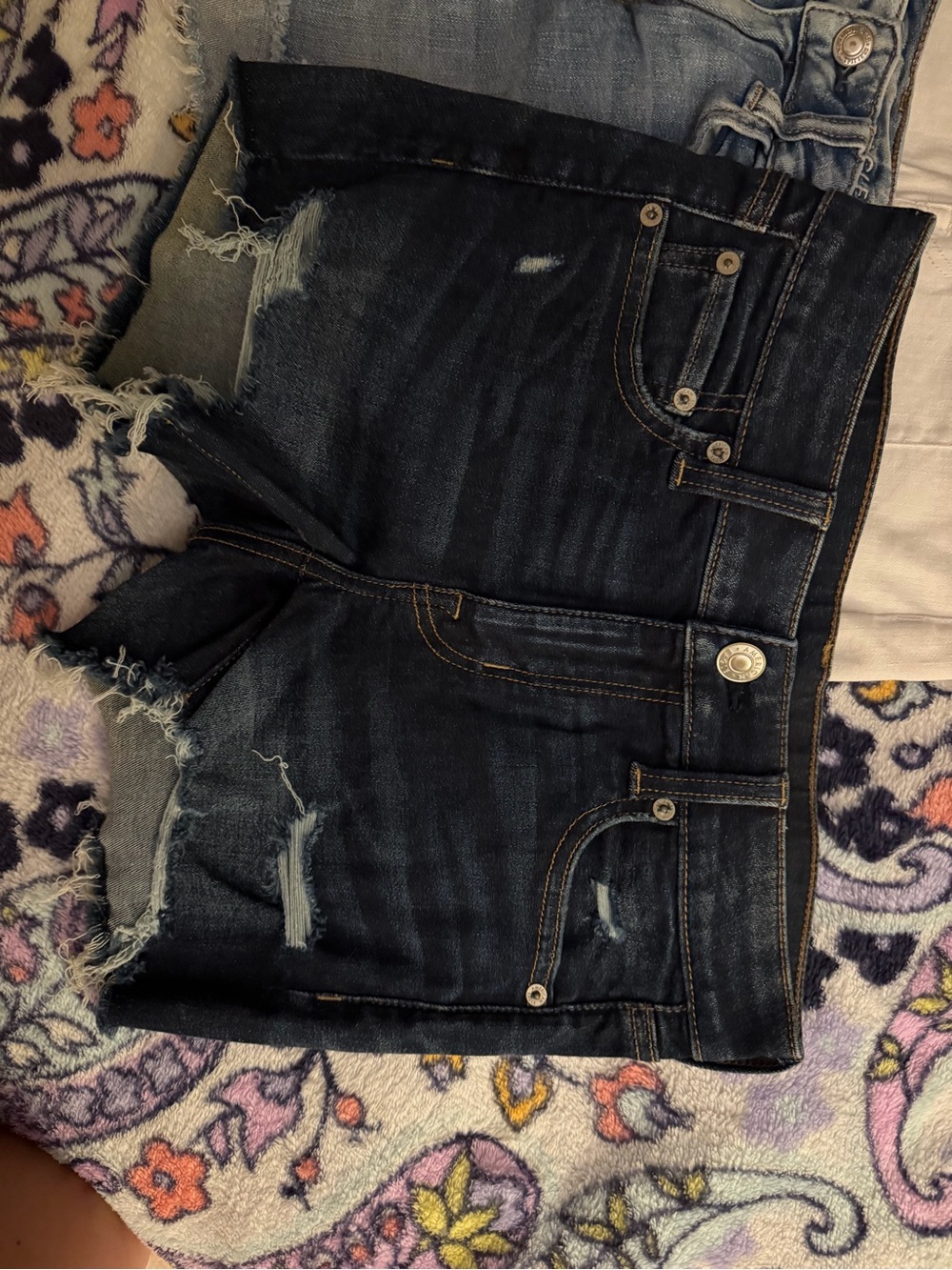 American Eagle Outfitters Dark Indigo Distressed Denim Cutoff Shorts